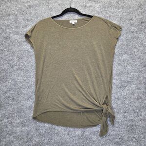 Max Studio Shirt Womens Medium Olive Short Sleeve Asymmetrical Tie Hem Tunic